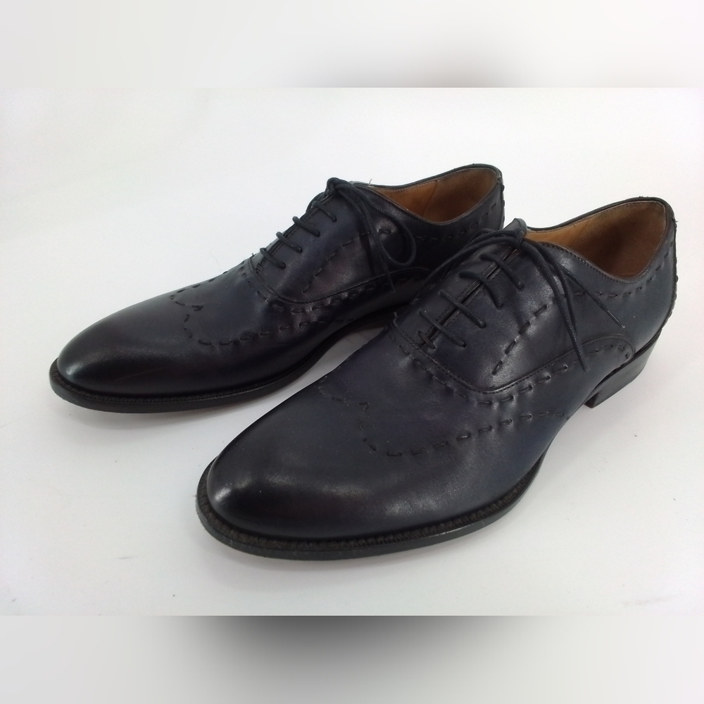 Paul Fredrick DARK NAVY Leather Dress Shoes Mens Sz 10 M Oxford BUCKSTITCH